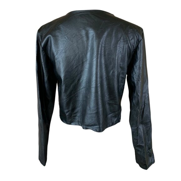 Krisp London Black Faux Leather Cropped Jacket Made In Italy Minimalist Chic M - Picture 3 of 5